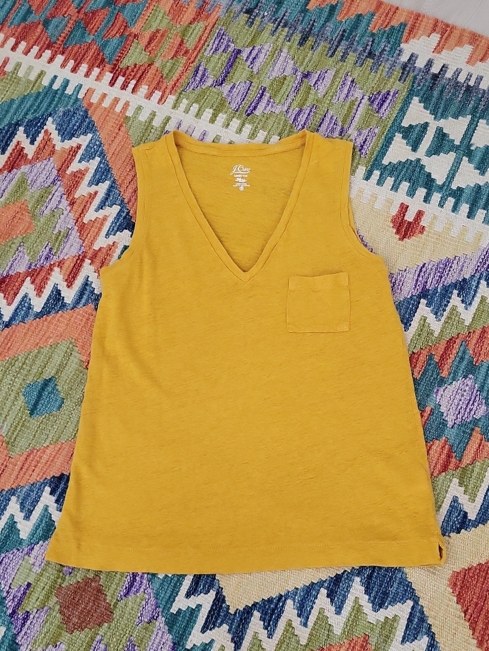 J. Crew 100% Linen Knit V-Neck Tank Top - Mustard Yellow - S